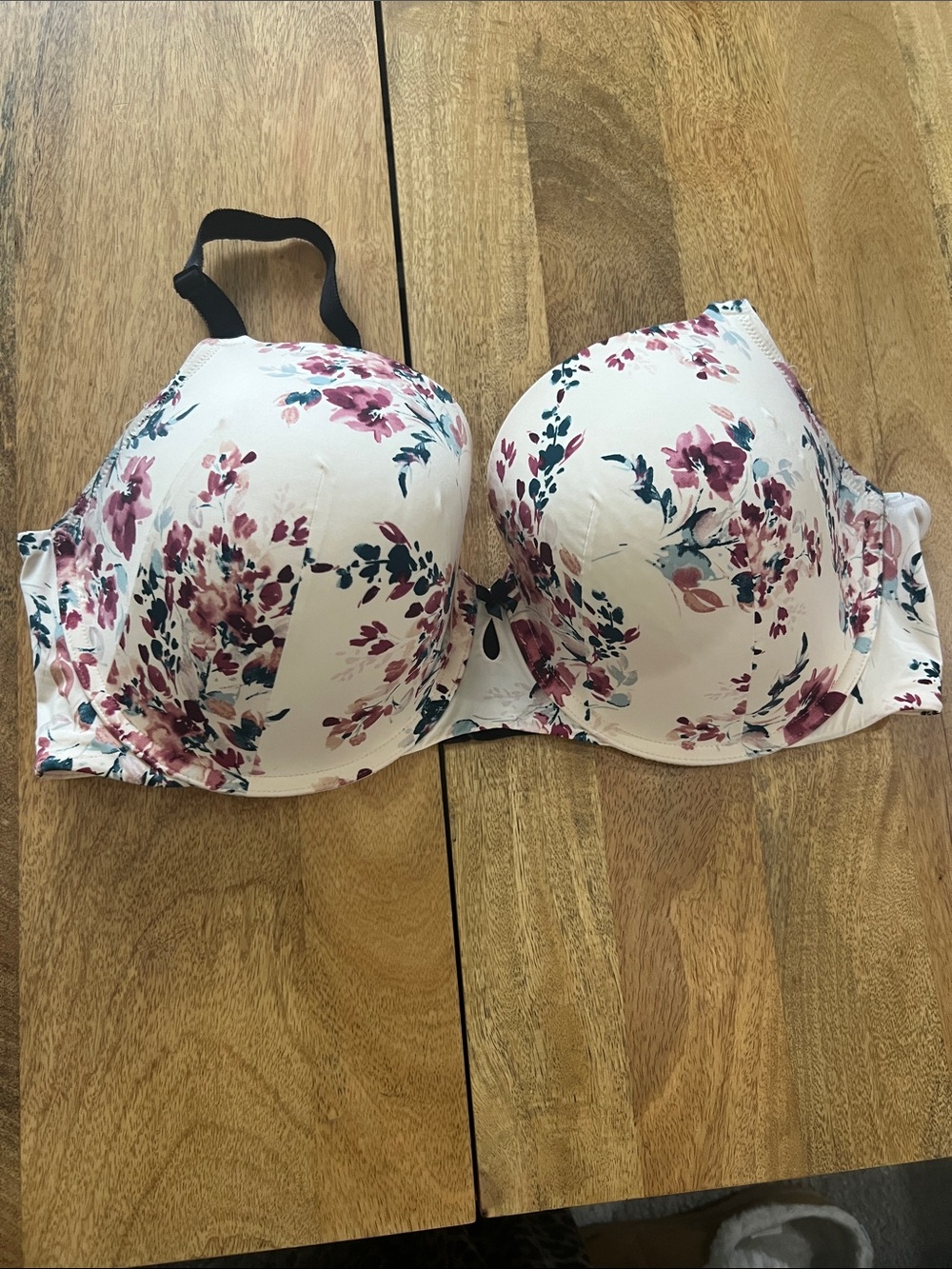 Torrid Padded Full Coverage Floral Print Bra - White with Pink Accents - 40DDD
